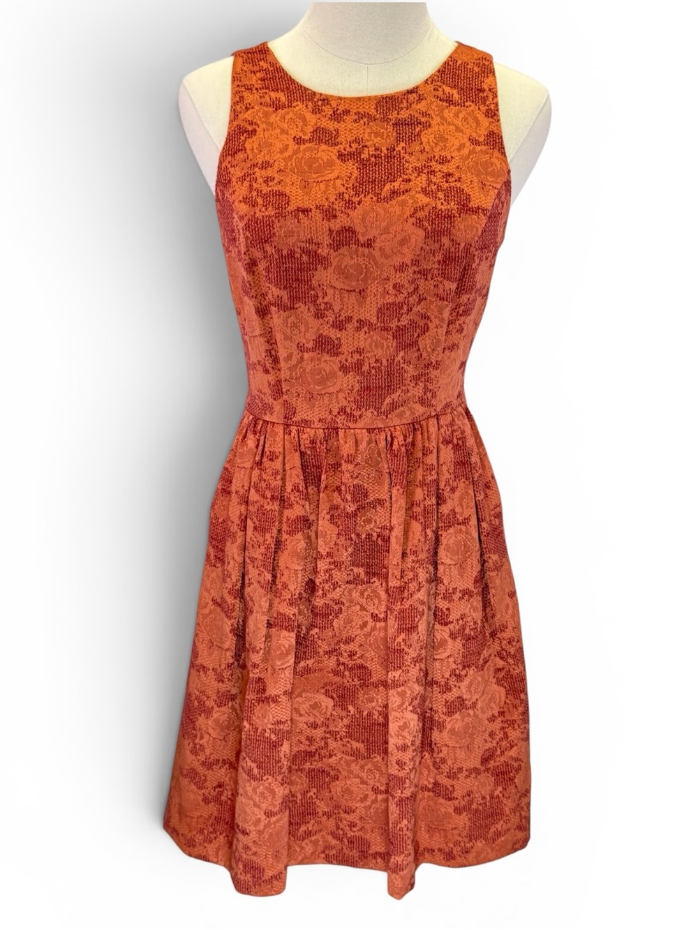 The‎ Limited Women Orange Floral Fit & Flare Midi Dress Pockets Open Back Size 2